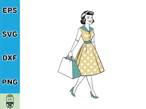 Happy Shopping with Retro Woman SVG