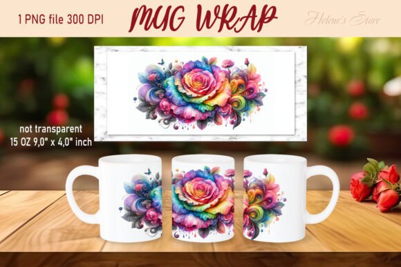 Rainbow Roses Floral Pattern Mug Wrap